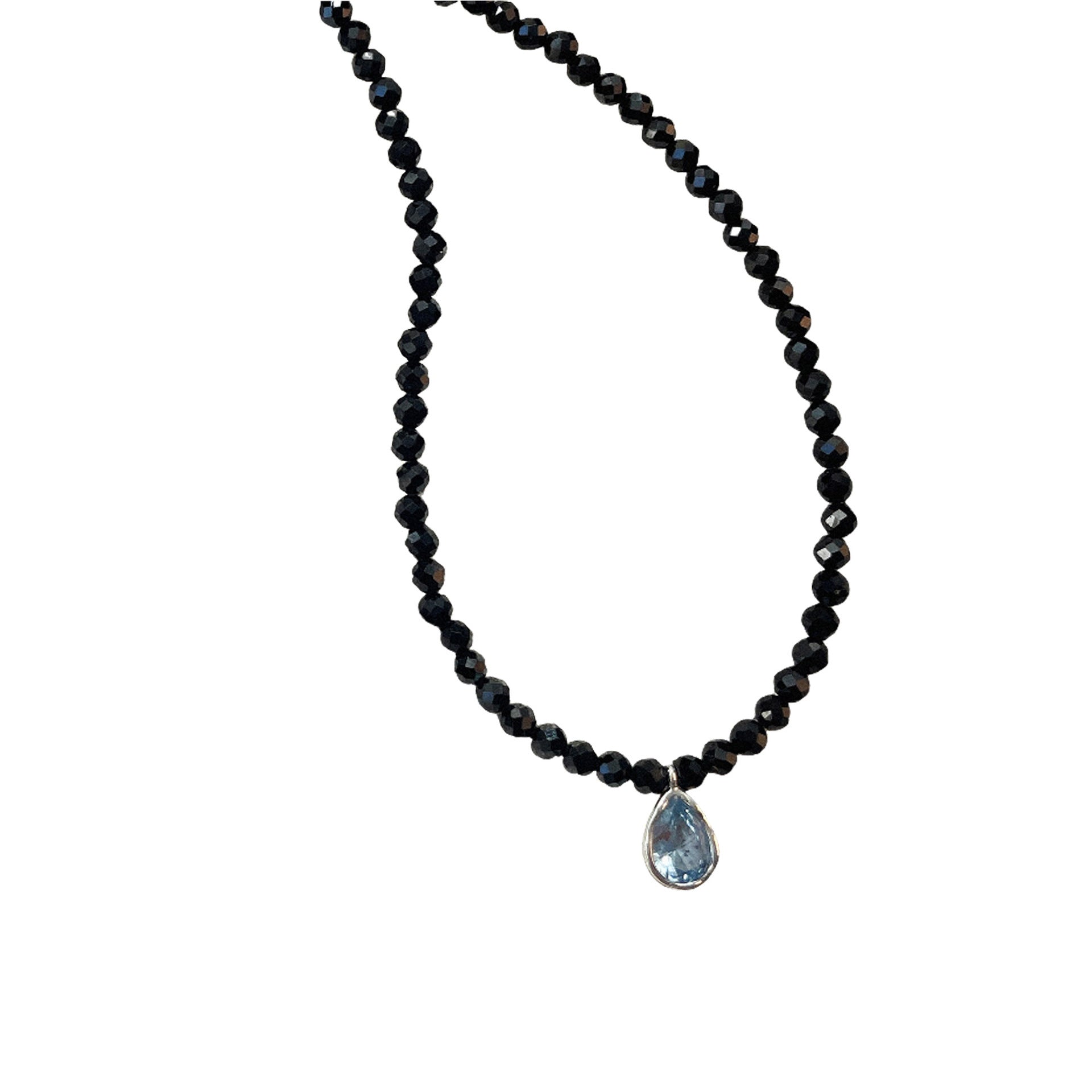 Wholesale S925 Sterling Silver Black Spinel Blue Zircon Necklace